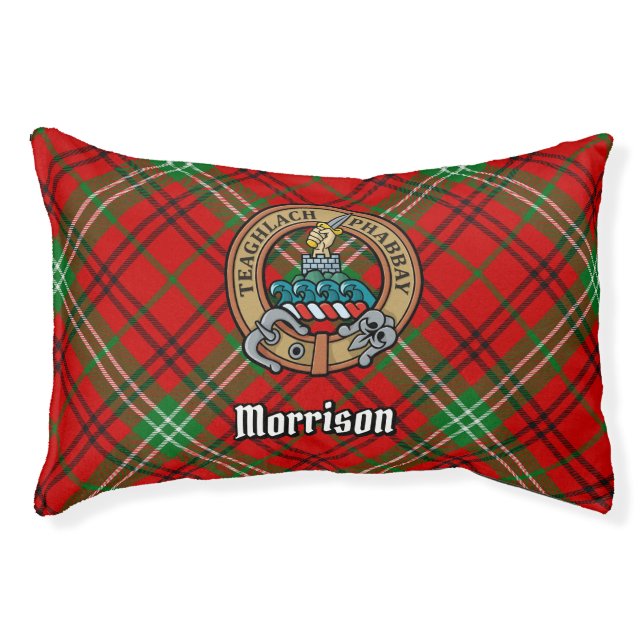 Clan Morrison Crest over Red Tartan Pet Bed (Front)