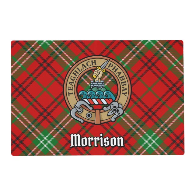 Clan Morrison Crest over Red Tartan Placemat (Front)