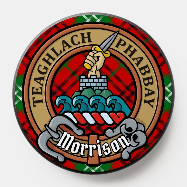 Clan Morrison Crest over Red Tartan PopSocket (Popsocket)