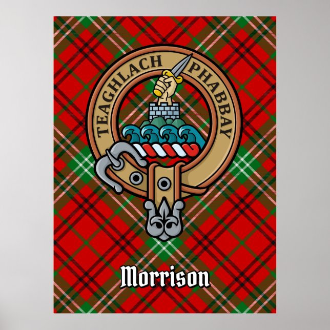 Clan Morrison Crest over Red Tartan Poster (Front)