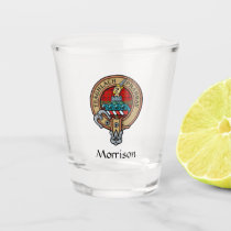 Clan Morrison Crest over Red Tartan Shot Glass