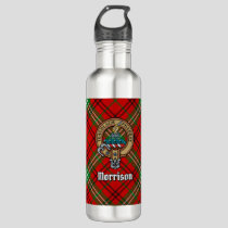 Clan Morrison Crest over Red Tartan Stainless Steel Water Bottle