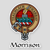 Clan Morrison Crest over Red Tartan Sticker