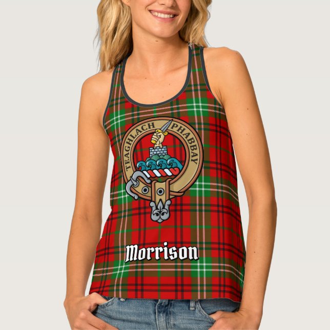 Clan Morrison Crest over Red Tartan Tank Top (Front)