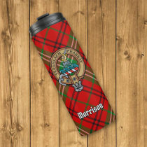 Clan Morrison Crest over Red Tartan Thermal Tumbler