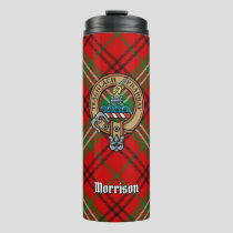 Clan Morrison Crest over Red Tartan Thermal Tumbler