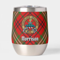 Clan Morrison Crest over Red Tartan Thermal Wine Tumbler