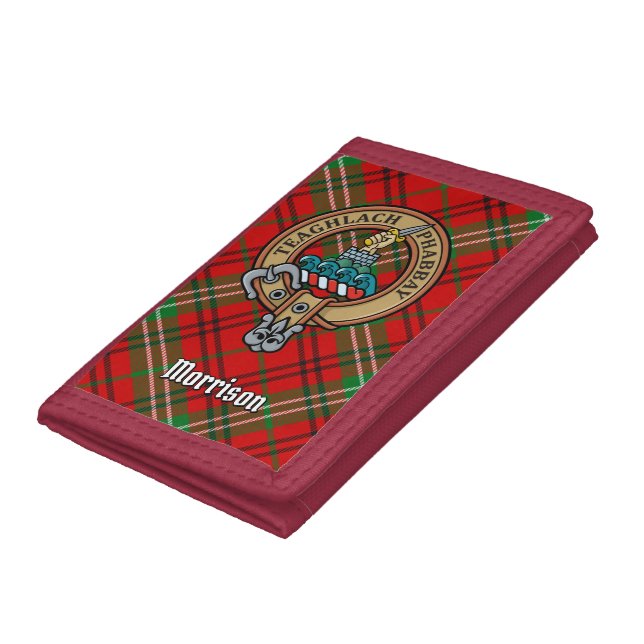 Clan Morrison Crest over Red Tartan Trifold Wallet (Bottom)