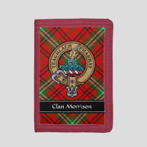 Clan Morrison Crest over Red Tartan Trifold Wallet