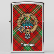 Clan Morrison Crest over Red Tartan Zippo Lighter