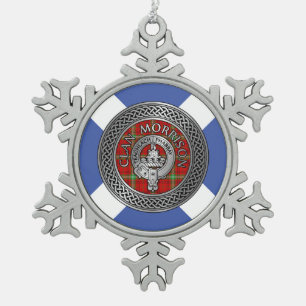 Clan Morrison Crest & Tartan Knot Snowflake Pewter Christmas Ornament