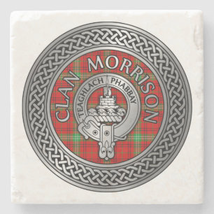 Clan Morrison Crest & Tartan Knot Stone Coaster