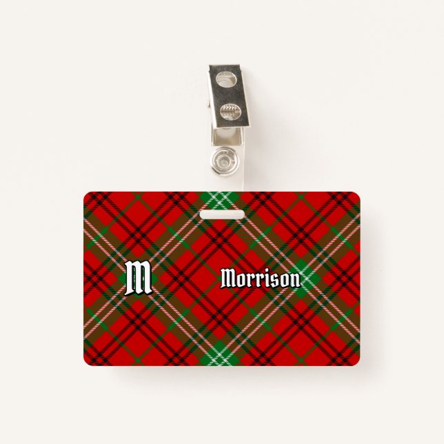 Clan Morrison Red Tartan Badge (Front with Clip)