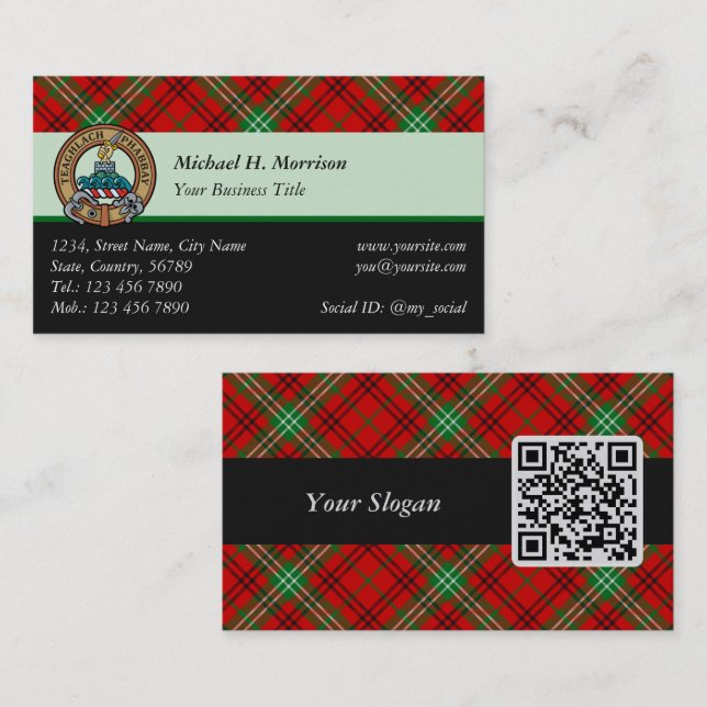 Clan Morrison Red Tartan Business Card (Front/Back)