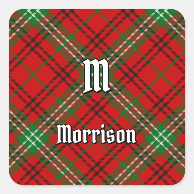Clan Morrison Red Tartan Square Sticker (Front)