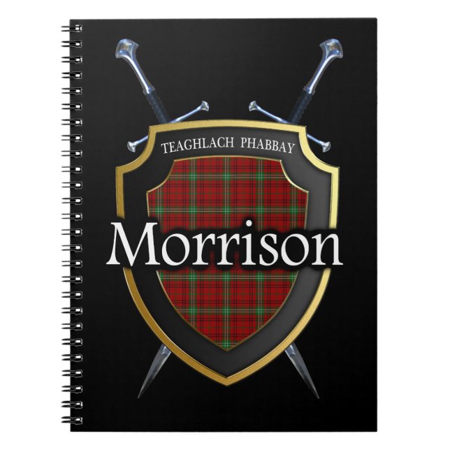 Clan Morrison Tartan Shield & Swords Notebook (Front)