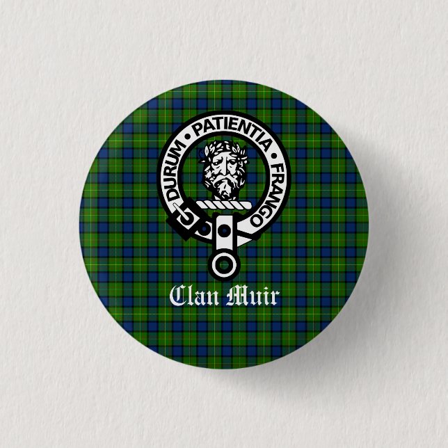Clan Muir Crest Badge and Tartan Button (Front)