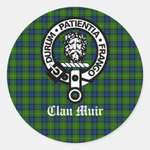 Clan Muir Crest Badge and Tartan Classic Round Sticker