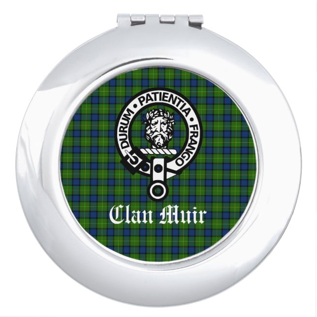 Clan Muir Crest Badge and Tartan Compact Mirror (Front)