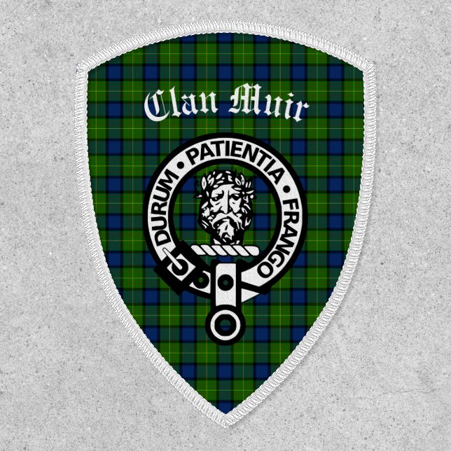 Clan Muir More Crest Badge & Tartan Iron On Patch (Front)