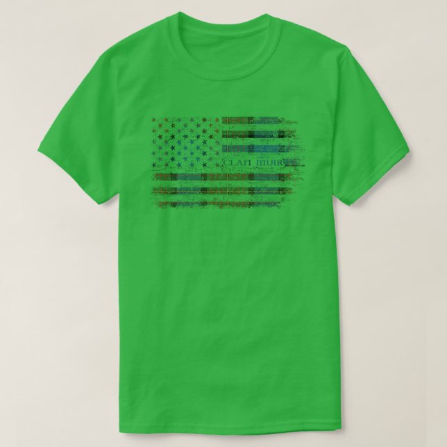 Clan Muir Scottish tartan US flag kilt Scotland T-Shirt (Design Front)