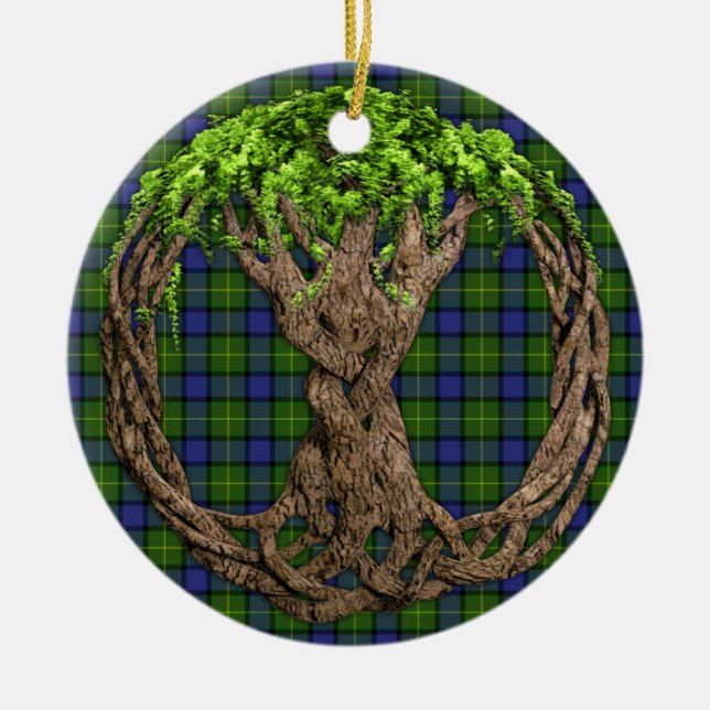 Clan Muir Tartan And Celtic Tree Of Life Ceramic Ornament (Front)