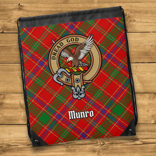 Clan Munro Crest over Tartan Drawstring Bag