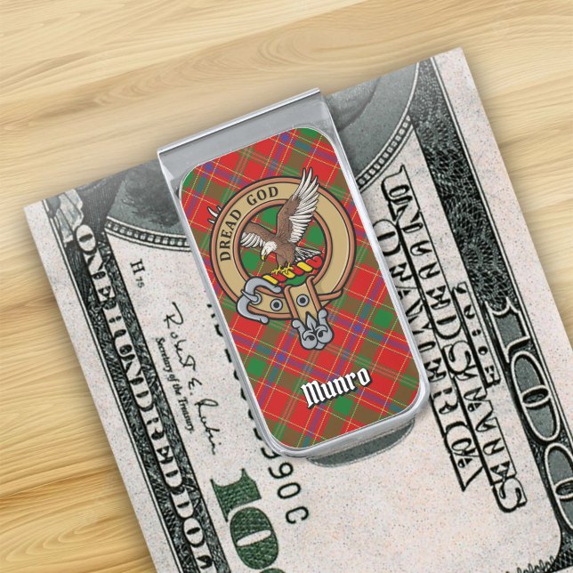 Clan Munro Crest over Tartan Silver Finish Money Clip (Creator Uploaded)