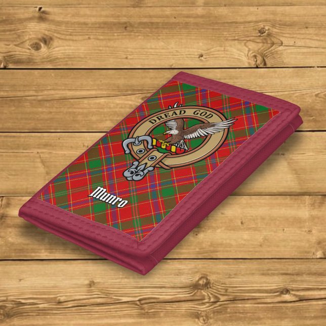 Clan Munro Crest over Tartan Trifold Wallet (Creator Uploaded)