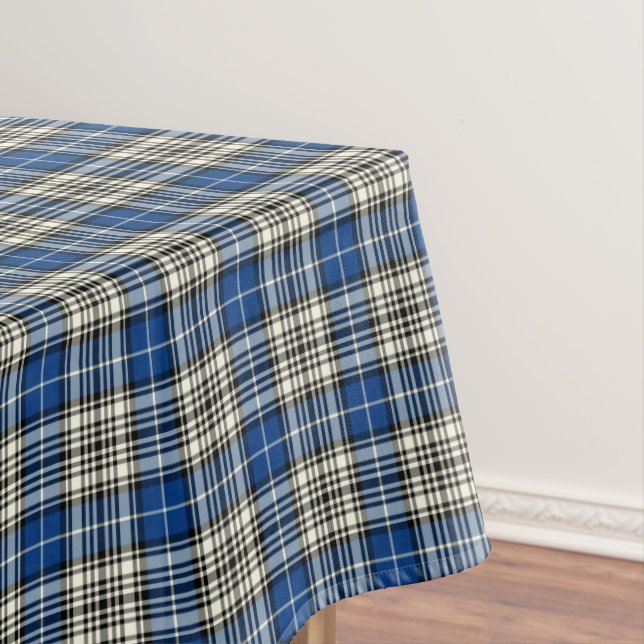 Clan Napier Blue, Black and White Scottish Tartan Tablecloth (In Situ)