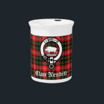 Clan Nesbitt Crest Badge & Tartan Personalized Beverage Pitcher<br><div class="desc">Scottish Clan Nesbitt tartan plaid pattern background with clan crest badge and customizable Old World style white text,  which can be let as-is or personalized with a name or other special message.</div>