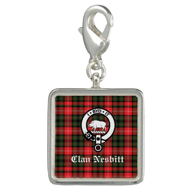 Clan Nesbitt Crest Badge & Tartan Personalized Charm (Front)