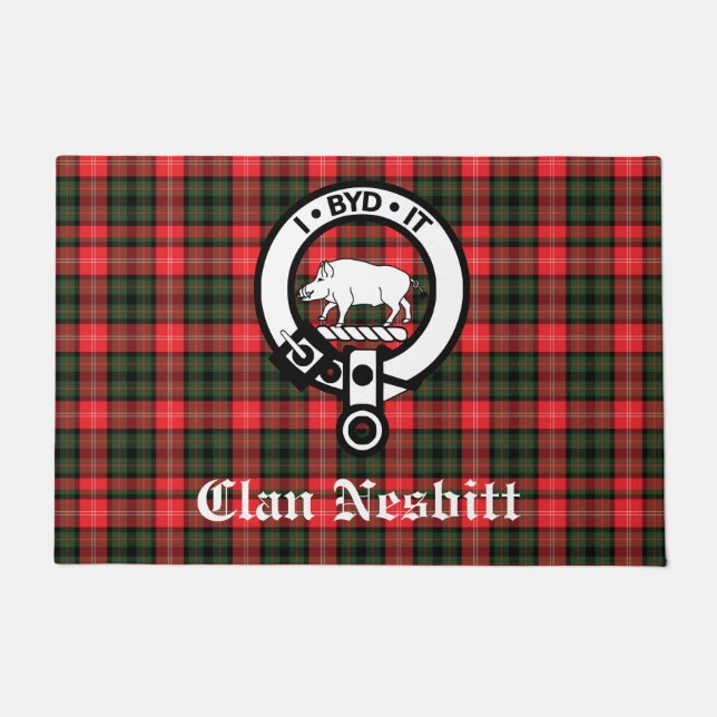 Clan Nesbitt Crest Badge & Tartan Personalized Doormat (Front)