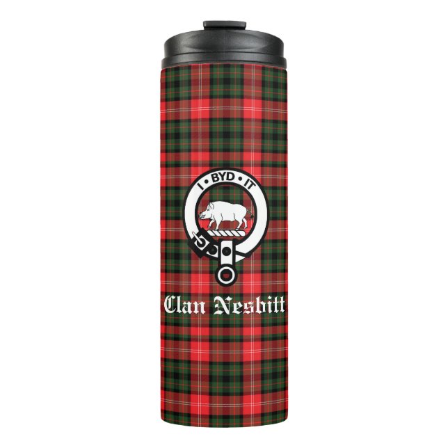 Clan Nesbitt Crest Badge & Tartan Personalized Thermal Tumbler (Front)