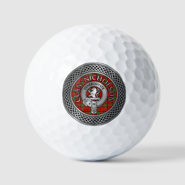 Clan Nicholson Crest & Tartan Knot Golf Balls (Front)
