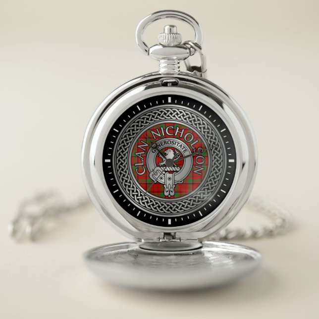 Clan Nicholson Crest & Tartan Knot Pocket Watch (Inside)