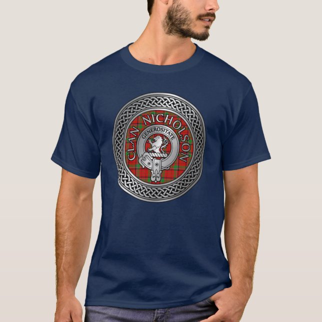 Clan Nicholson Crest & Tartan Knot T-Shirt (Front)