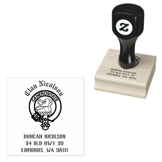 Clan Nicolson Crest Badge Customizable  Rubber Stamp (Stamped)