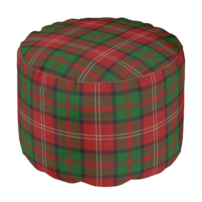 Clan Nisbet Scottish Style Red Green Tartan Pouf (Angled Front)