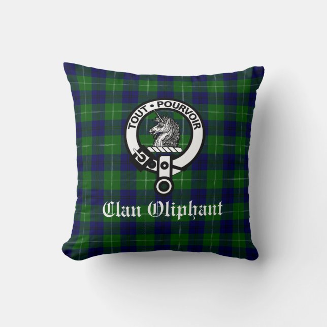 Clan Oliphant Crest Badge and Tartan Throw Pillow (Front)