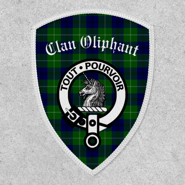 Clan Oliphant Crest Badge & Tartan Iron On Patch (Front)