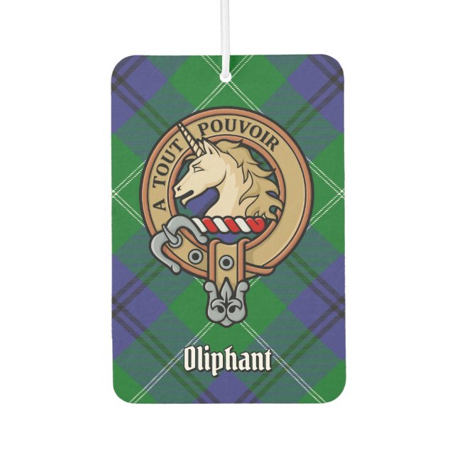 Clan Oliphant Crest over Tartan Air Freshener (Front)