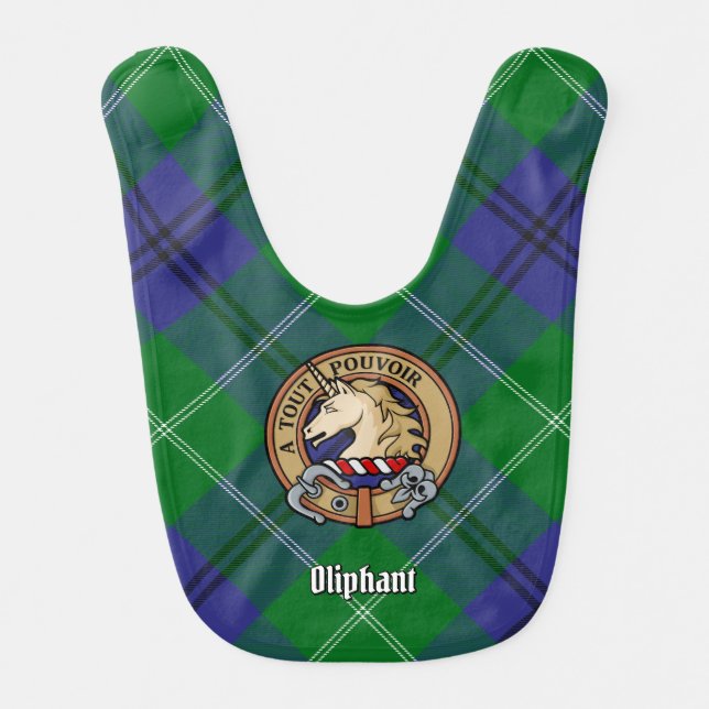 Clan Oliphant Crest over Tartan Baby Bib (Front)