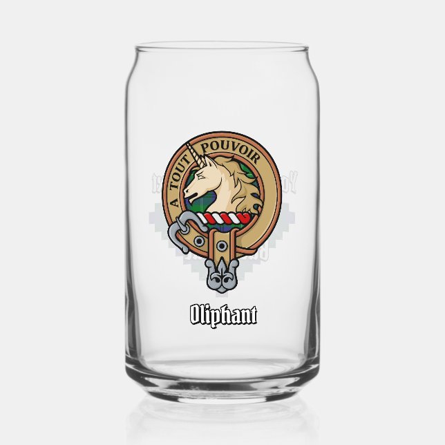 Clan Oliphant Crest over Tartan Can Glass (Front)