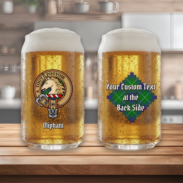 Clan Oliphant Crest over Tartan Can Glass (Creator Uploaded)