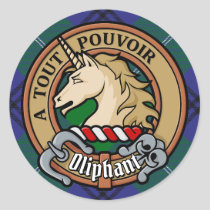 Clan Oliphant Crest over Tartan Classic Round Sticker