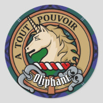 Clan Oliphant Crest over Tartan Classic Round Sticker