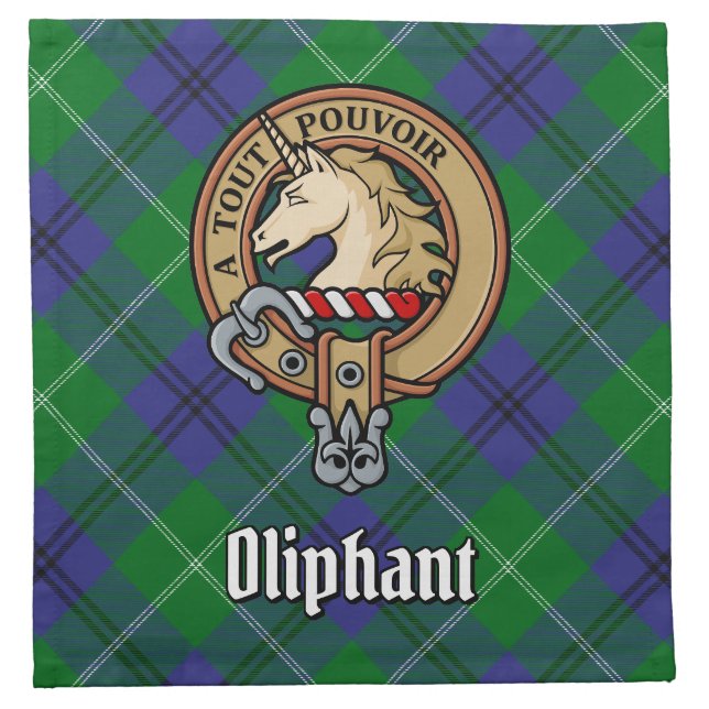 Clan Oliphant Crest over Tartan Cloth Napkin (Front)