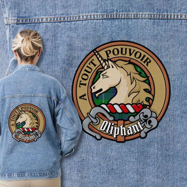 Clan Oliphant Crest over Tartan Denim Jacket (Creator Uploaded)