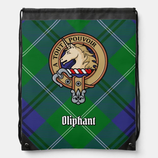 Clan Oliphant Crest over Tartan Drawstring Bag (Front)